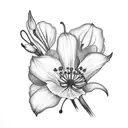 bouquet with Lilly of the valley, larkspur, cosmos and morning glory tattoo design idea