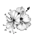 bouquet with Lilly of the valley, larkspur, cosmos and morning glory tattoo design idea