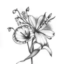 bouquet with Lilly of the valley, larkspur, cosmos and morning glory tattoo design idea