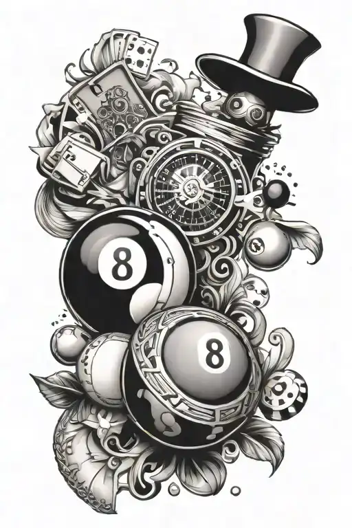 beat the odds with 8 ball, poker ships and moneybag tattoo design idea