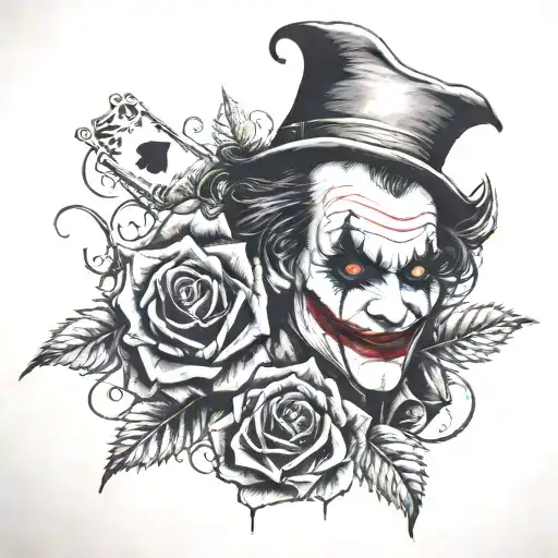 letters, darkness, roses joker harli queen tattoo design idea