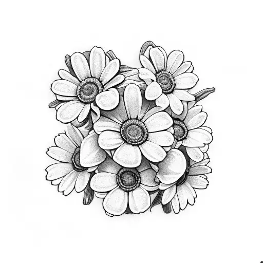 bundle of  daisy, one sweet pea, one daffodil tattoo design idea
