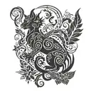 cat and dragon with leafs and birds tattoo design idea