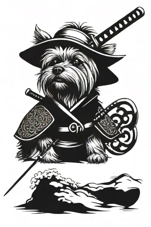 Yorkshire Terrier in a Samurai Costume tattoo design idea