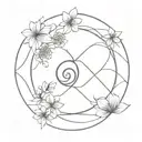 breath symbol of waves forming Fibonacci sequence and flower of life  tattoo design idea