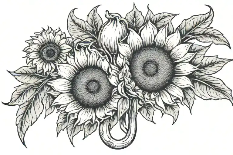ovaries and fallopian tubes with uterus half sunflower tattoo design idea