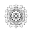A minimalist tattoo of a mandala with sacred symbols, representing spirituality and inner peace. tattoo design idea