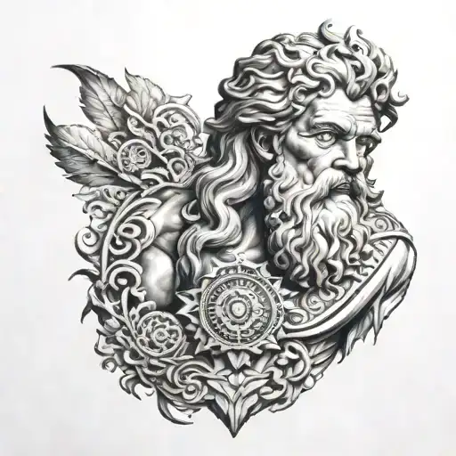Zeus with mandala in the background tattoo design idea