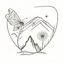 mountain, dandelion flower, ladybug sitting tattoo design idea