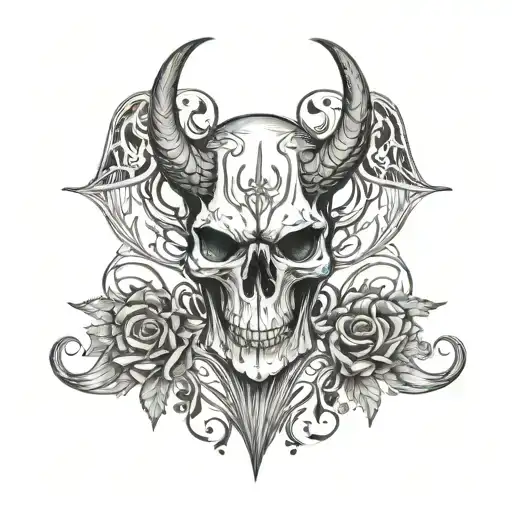 animal skull in lettering and organics demonic tattoo design idea