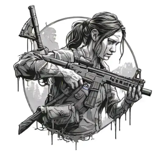 The last of us part 2 zombies, ellie, rifle tattoo design idea
