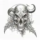 animal skull in lettering and organics demonic tattoo design idea