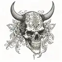 animal skull in lettering and organics demonic tattoo design idea