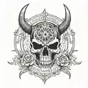 animal skull in lettering and organics demonic tattoo design idea