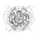 a gear spinning with fire escaping the wheel like it is on fire tattoo design idea