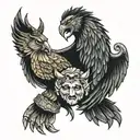 indian 2 hands tattoo god and devil wings tattoo design idea