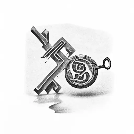A black-grey tattoo of a vintage style  with the keys spelling out the le tattoo design idea