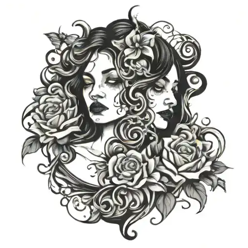 I want a tattoo with 2 faces that symbolize depression, one face happy and one sad tattoo design idea