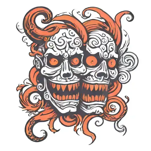 I want a tattoo with 2 faces standing back to back, one symbolizing a happy face and one a demon tattoo design idea