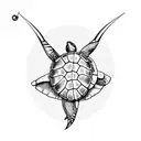 fish hook with turtle and a seashell tattoo design idea