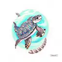 fish hook with turtle and a seashell tattoo design idea