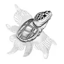 fish hook with turtle and a seashell tattoo design idea