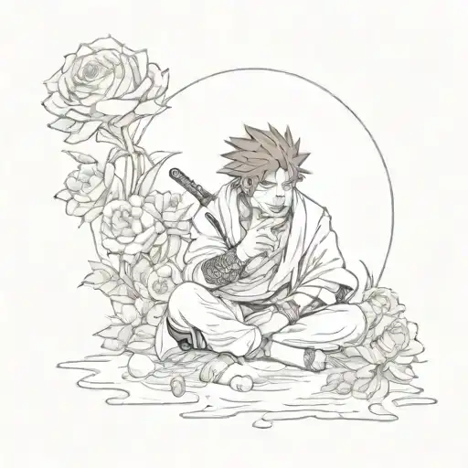 gaara from naurto with sand and roses tattoo design idea