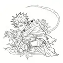gaara from naurto with sand and roses tattoo design idea