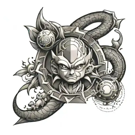 A geometric tattoo design blending the love for family and friends with elements of Dragonball Z characters tattoo design idea