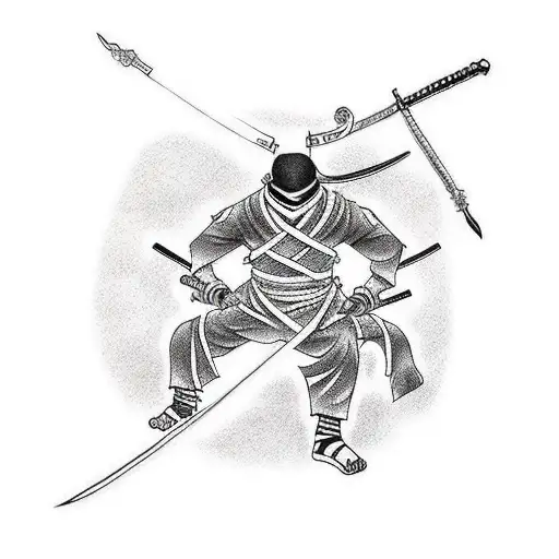 A ninja-themed tattoo with various weapons of ninja  on full shoulder and full arm tattoo design idea