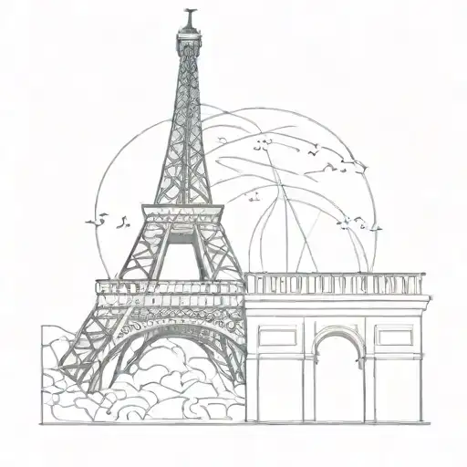eiffel tower melding with moulin rouge  tattoo design idea