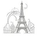 eiffel tower melding with moulin rouge  tattoo design idea