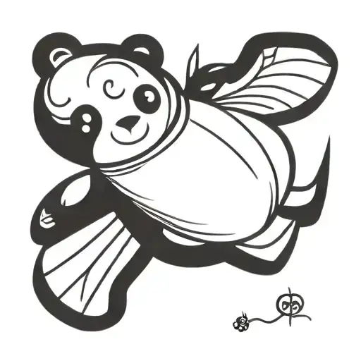 bear cub and bee flying tattoo design idea