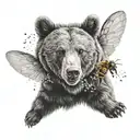bear cub and bee flying tattoo design idea