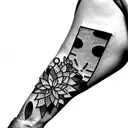 upper arm patchwork sleeve that includes the four elements, a hippo, and south african plant life  tattoo design idea