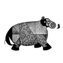 upper arm patchwork sleeve that includes the four elements, a hippo, and south african plant life  tattoo design idea