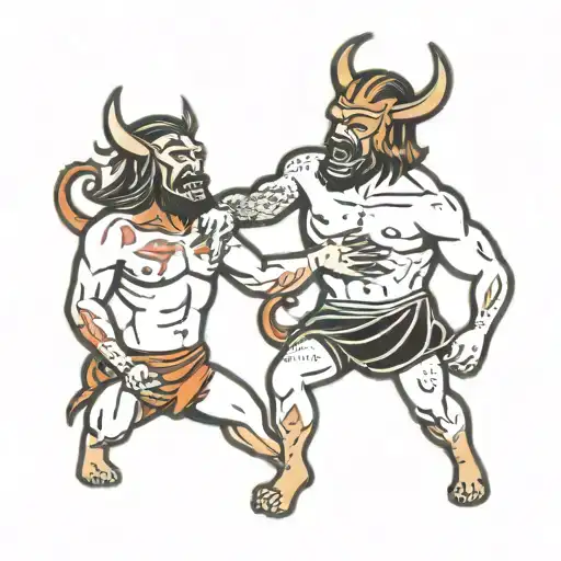 wrestling devil and jesus christ tattoo design idea