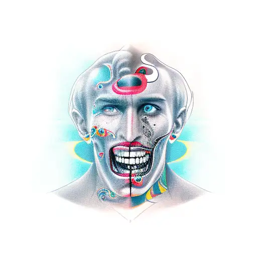 Two faces with lucky number 777 tattoo design idea