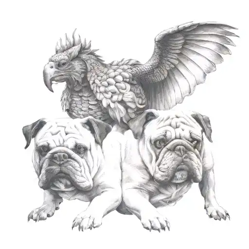 dragon and hawk and bulldog tattoo design idea