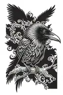 Raven looking inquisitive tattoo design idea