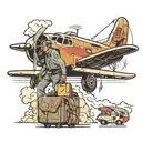 plain on air with pilot on ground with luggage tattoo design idea