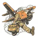 plain on air with pilot on ground with luggage tattoo design idea