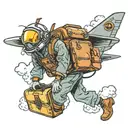 plain on air with pilot on ground with luggage tattoo design idea
