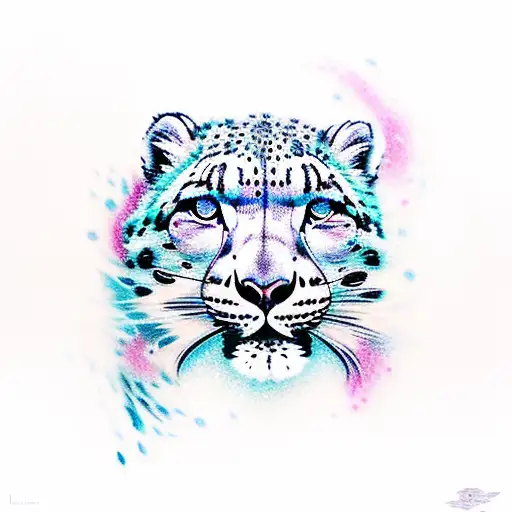 A majestic snow leopard gracefully swimming underwater surrounded by colorful fish tattoo design idea