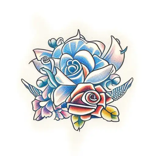 Dragão com flores tattoo design idea