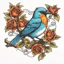 blue bird on a branch with dog tags intertwined tattoo design idea