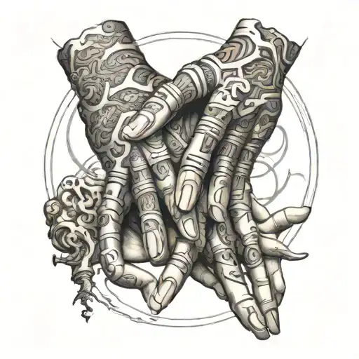 The Creation of Adam but with a robotic hand tattoo design idea