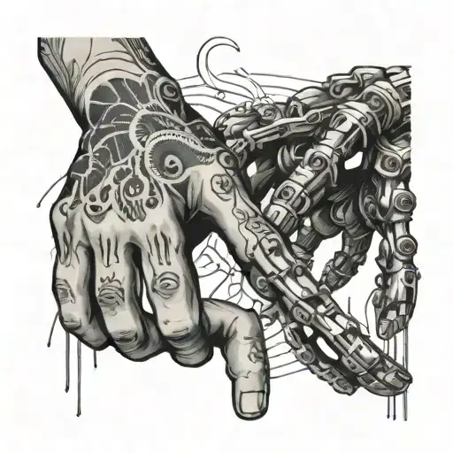 The Creation of Adam but with a robotic hand tattoo design idea