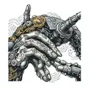 The Creation of Adam but with a robotic hand tattoo design idea