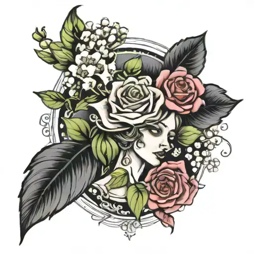 the NAME psyche and Eros with roses and lily of the valley flowers tattoo design tattoo design idea